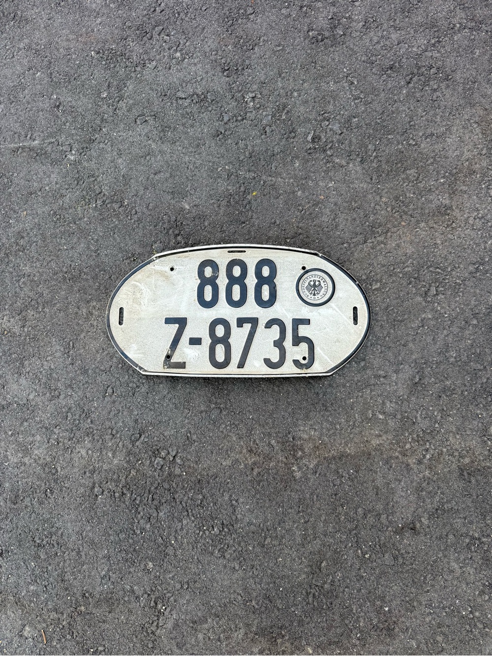 Vintage West German Oval License Plate 888 Z-8735 – Original